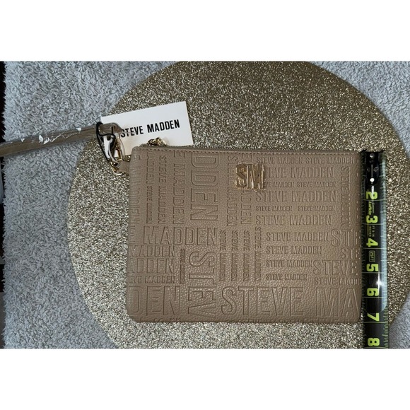 Steve Madden Embossed Logo Handle Wallet 8" x 4" AND Wristlet 9.5" x 7" Sand - Picture 13 of 15